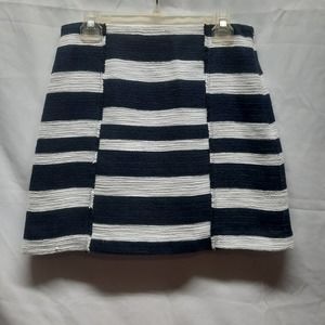 Loft Blue White Nautical Horizontal thick stripes fray illusion woven skirt 8